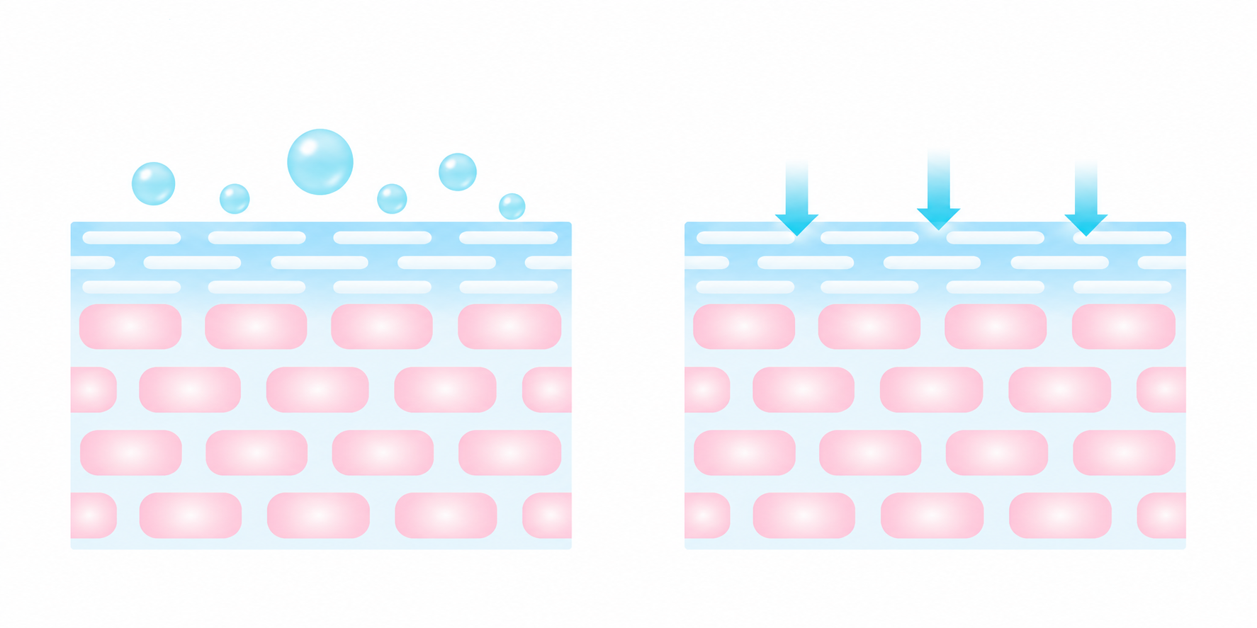 肌表面と角層付近での成分の広がりを模式化したイラスト